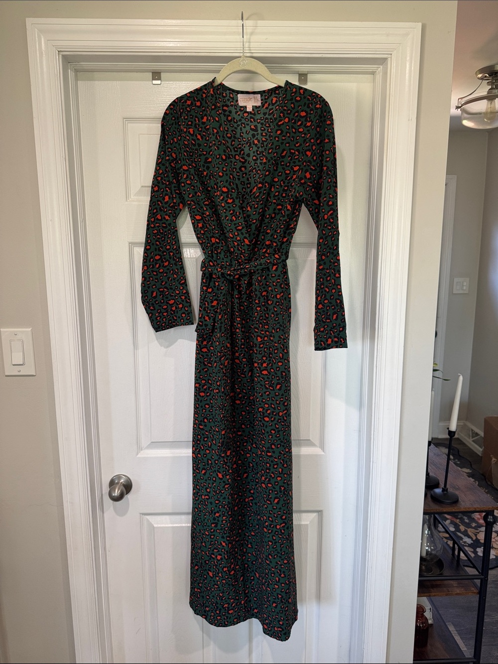 Club L London Green Maxi Dress with orange Leopard Print
